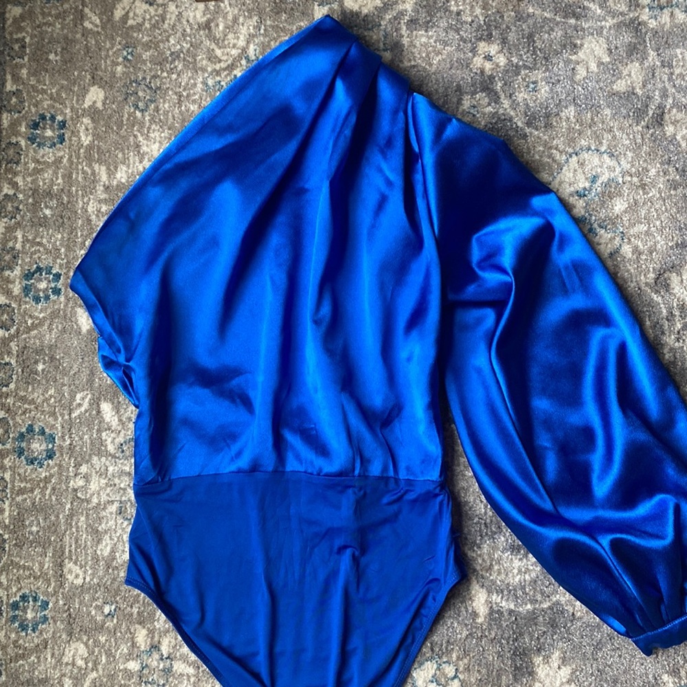 Amazon satin one shoulder bodysuit royal blue